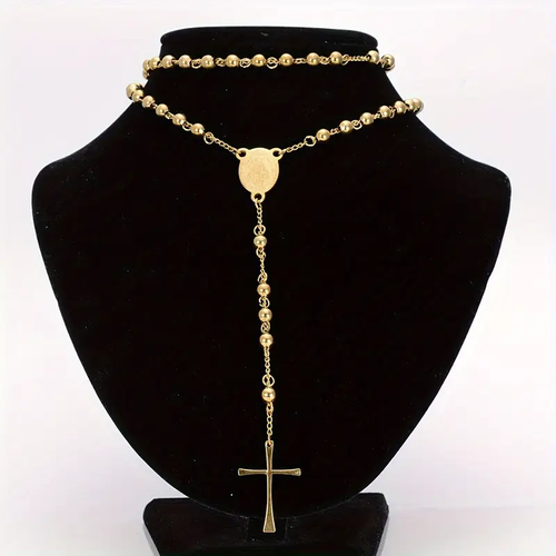 Exquisite Rosary Necklace with Rose Cross Chain, Unisex, Premium Quality