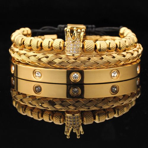 Premium Gold Crown Braided Bracelet Trio Trendy, Versatile, and Elegant