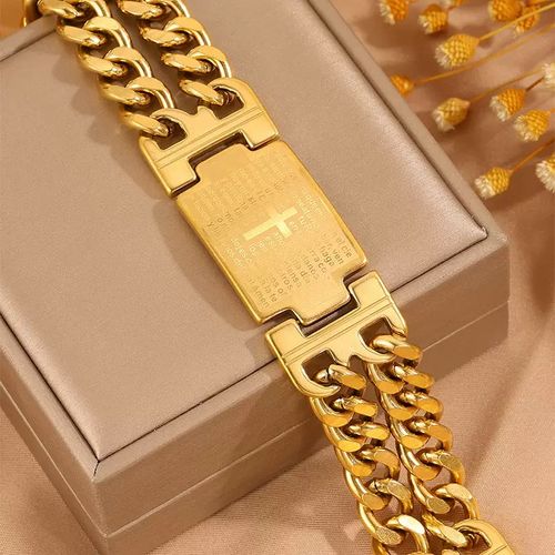 Gold Cuban Chain Bold Cross Bracelet - Premium and Versatile
