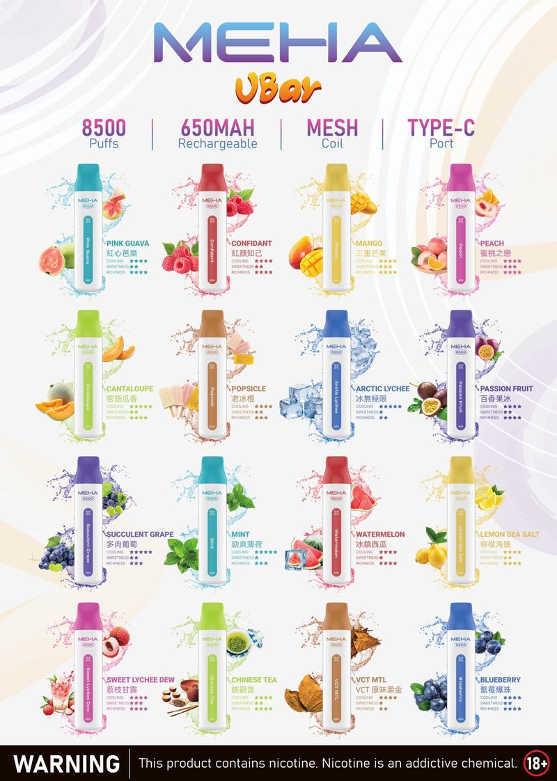 meha 拋棄式電子煙 8500Puffs 怪獸級續航｜真實口感還原