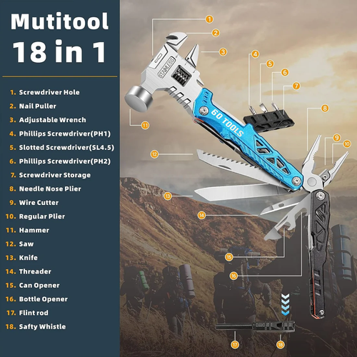 🎁18 in 1🎁 Multi-function Wrench Hammer 60 Pieces Tools🔨 🧰