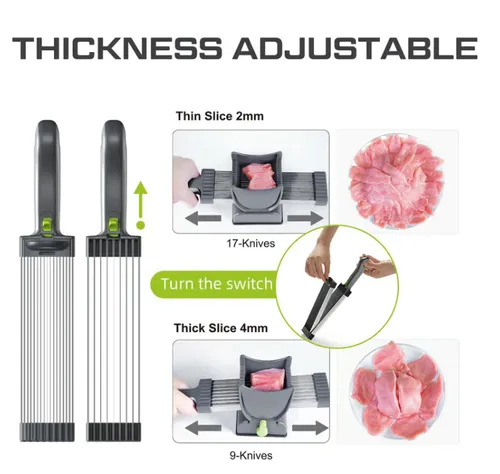 Meat Slicer For Fresh Raw Meat, Adjustable Thickness 2 Or 4 Mm, 17-In-1 Stainless Steel Meat Cleaver Kitchen Knife