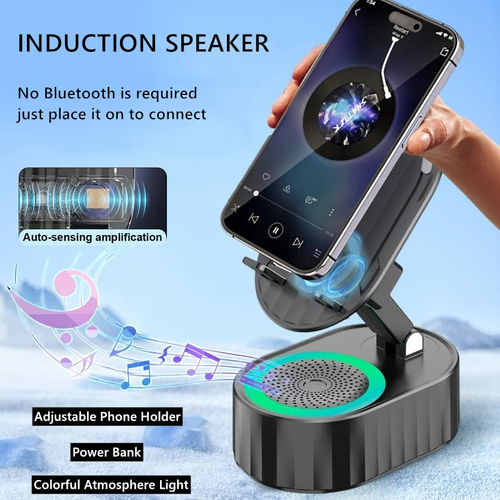 💥Last day promotion🔥2025 upgraded mobile phone holder with induction speaker, mobile power and light