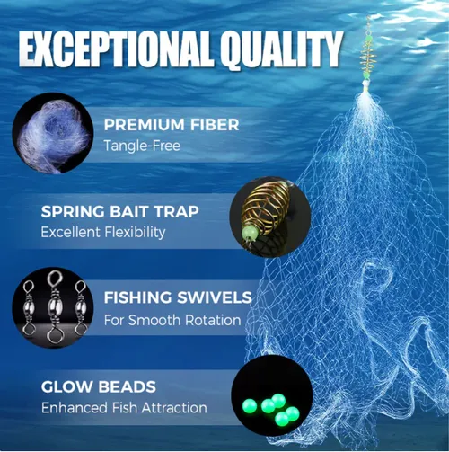 Fishing Gill Net with Spring Bait Trap