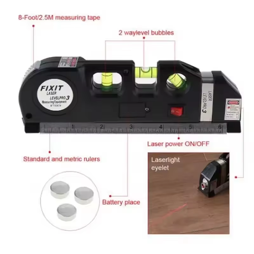 Multifunctional laser instrument high precision black plastic steel ruler to measure cross straight lines