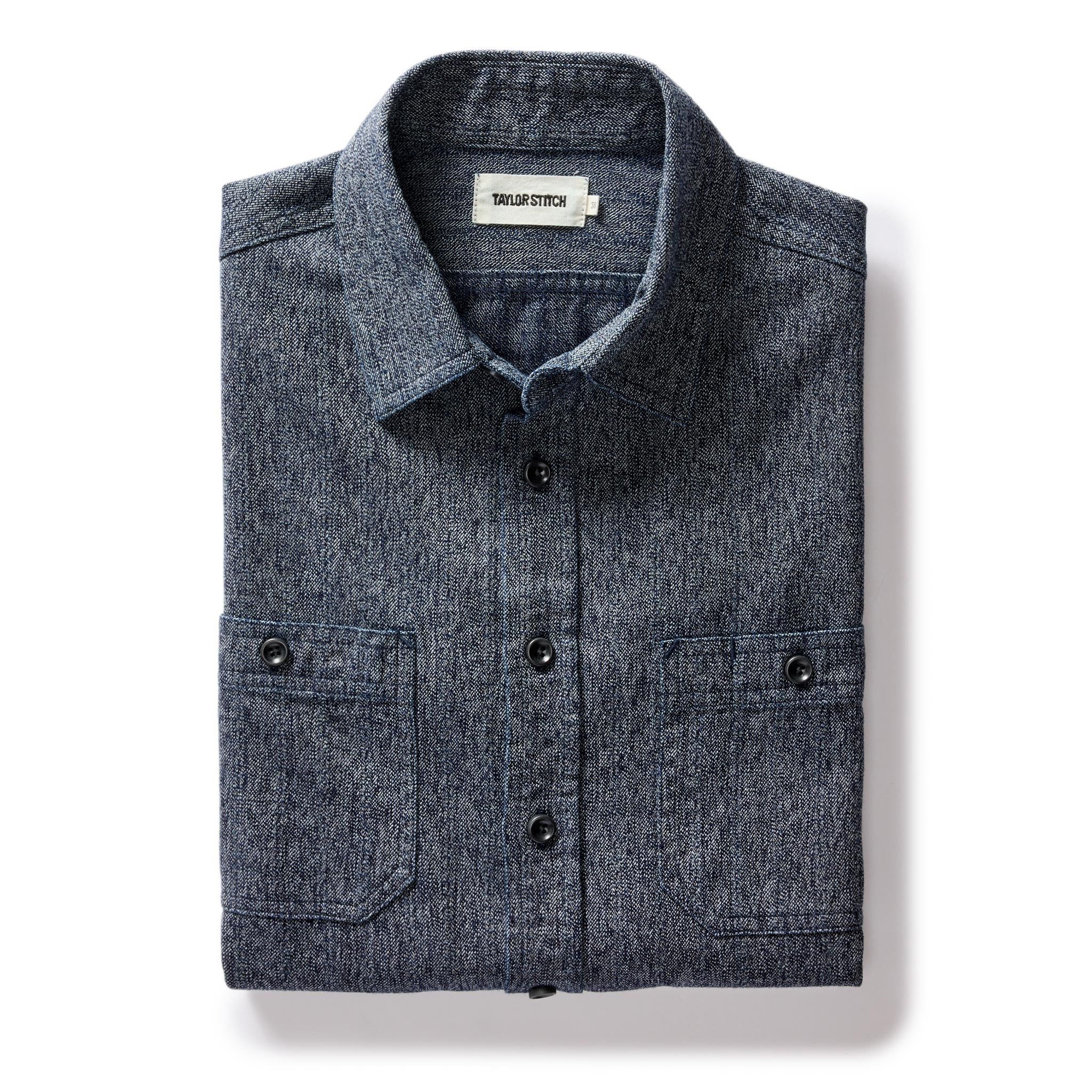 Nruuv Utility Shirt in Rinsed Indigo Herringbone