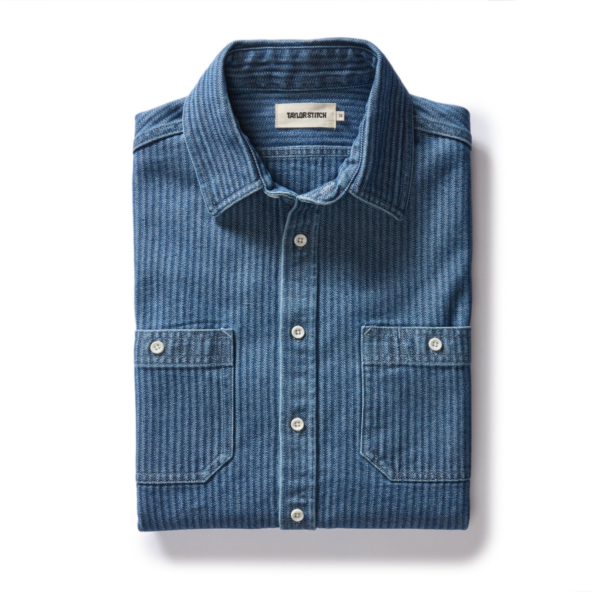 Nruuv Utility Shirt in Washed Indigo Herringbone