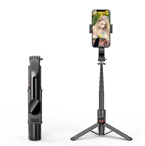 Mini phone tripod with zoom, pocket selfie stick, retractable Bluetooth handle for DSLR shooting.