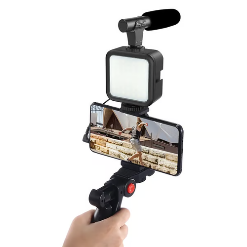 Professional Live Video Mobile Phone Photography Set with Fill Light Microphone Tripod