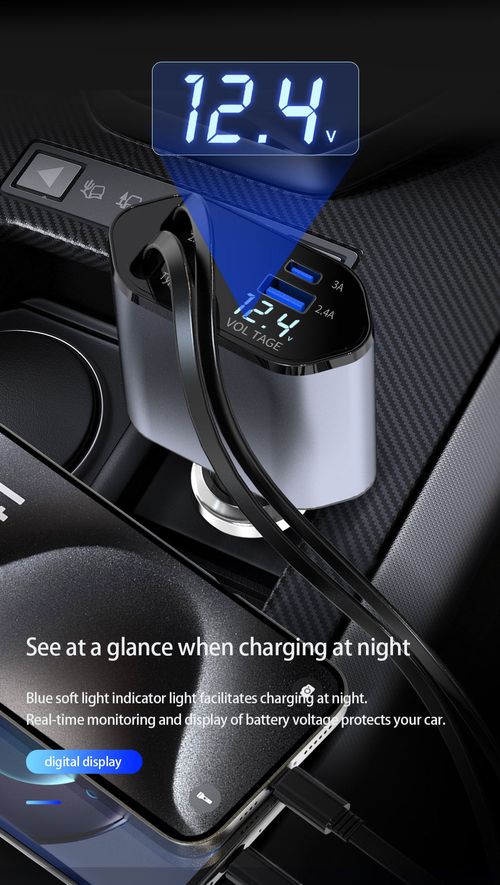 Ghana's Ultimate 120W Car Charger - 4-in-1 Fast Charging with Retractable Cables for iPhone & Android