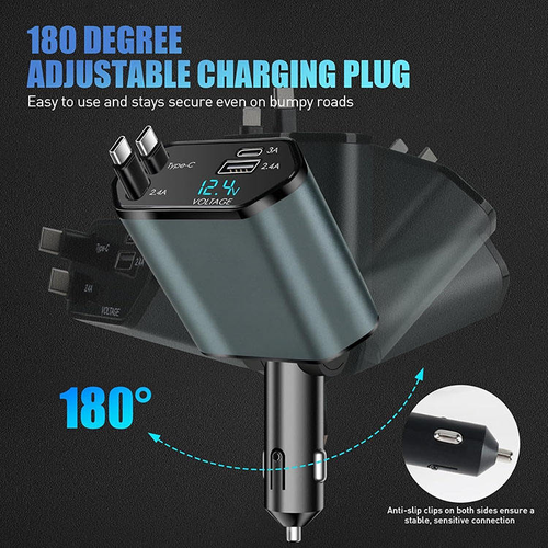 Ghana's Ultimate 240W Car Charger - 4-in-1 Retractable Cable with PD Fast Charge for All Phones