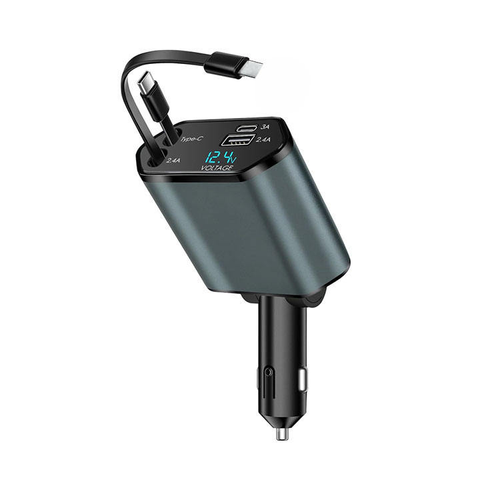 Ghana's Ultimate 240W Car Charger - 4-in-1 Retractable Cable with PD Fast Charge for All Phones