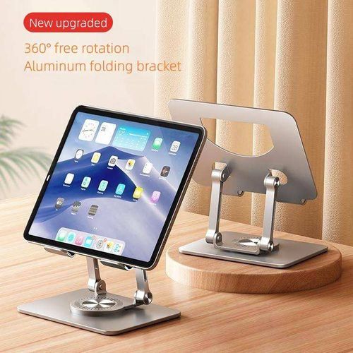 Upgraded 360° Rotatable Aluminum Alloy Tablet Stand, Adjustable Desktop Holder for iPad & Phones