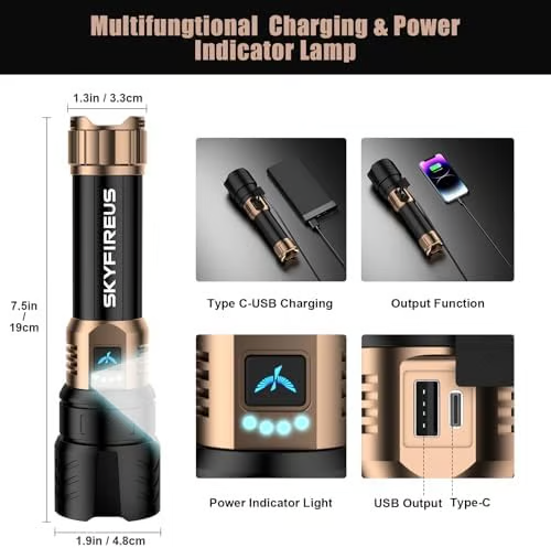 SKYFIRE LED Flashlights High Lumens with Ignition Lens