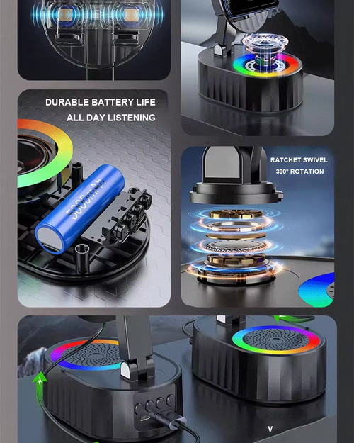 2025 Upgraded Cell Phone Stand with Induction Speaker Power Bank Atmosphere Light