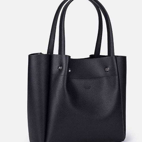 Classic Black Leather Tote: Roomy Interior, Dual Handles, Bonus Inner Bag for Organized Storage