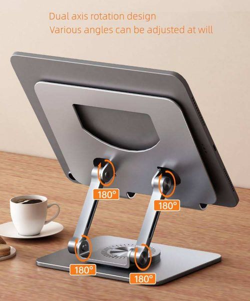 Upgraded 360° Rotatable Aluminum Alloy Tablet Stand, Adjustable Desktop Holder for iPad & Phones