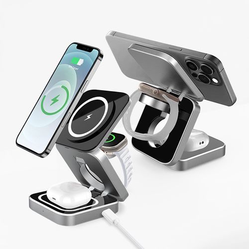 2025 New Ideas Product 15W Fast Charging 3 in 1 Magnetic Wireless Charger for Mobile Phone Smart Watch Earphones
