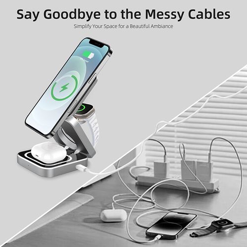 2025 New Ideas Product 15W Fast Charging 3 in 1 Magnetic Wireless Charger for Mobile Phone Smart Watch Earphones