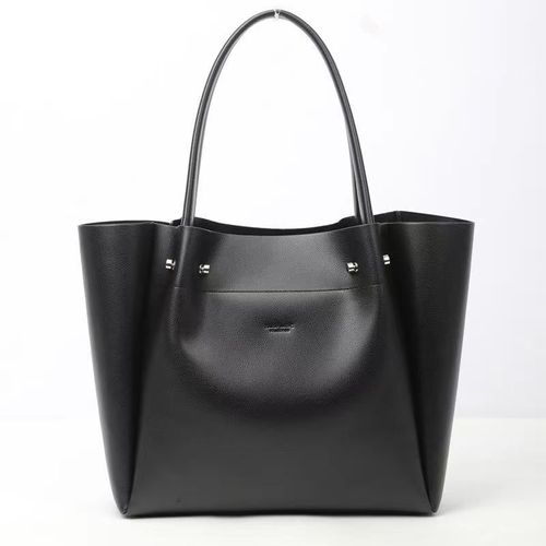Classic Black Leather Tote: Roomy Interior, Dual Handles, Bonus Inner Bag for Organized Storage