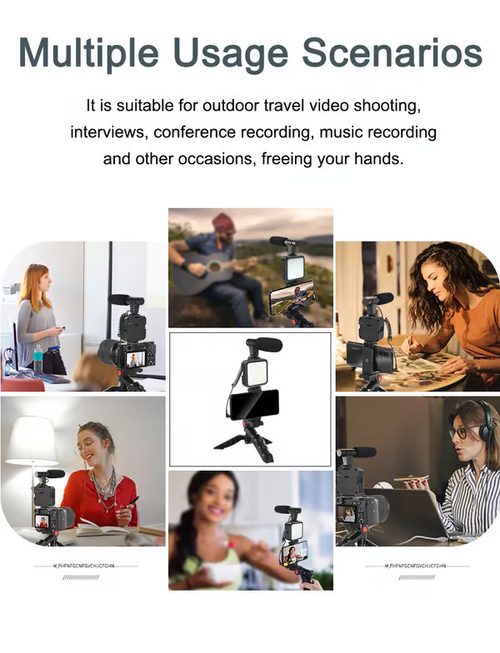 Professional Live Video Mobile Phone Photography Set with Fill Light Microphone Tripod