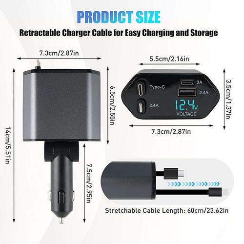 Ghana's Ultimate 240W Car Charger - 4-in-1 Retractable Cable with PD Fast Charge for All Phones