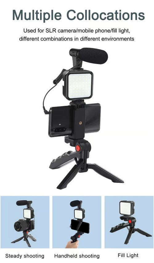 Professional Live Video Mobile Phone Photography Set with Fill Light Microphone Tripod