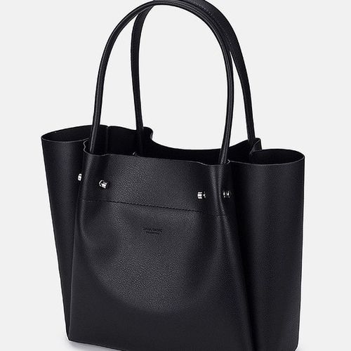 Classic Black Leather Tote: Roomy Interior, Dual Handles, Bonus Inner Bag for Organized Storage