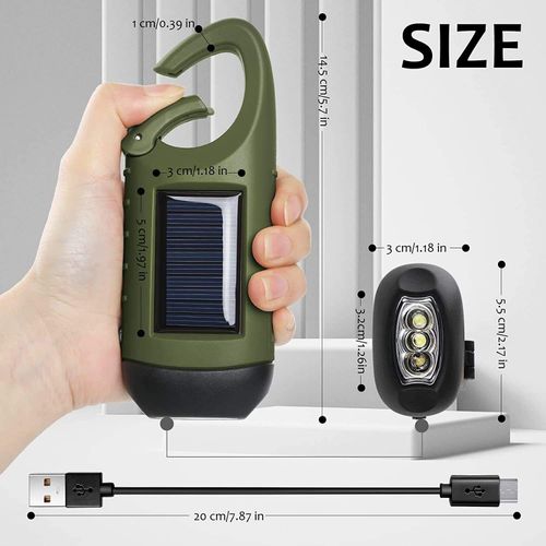 Hand crank solar generator flashlight rechargeable emergency LED mini keychain clip backpack flashlight outdoor flashlight