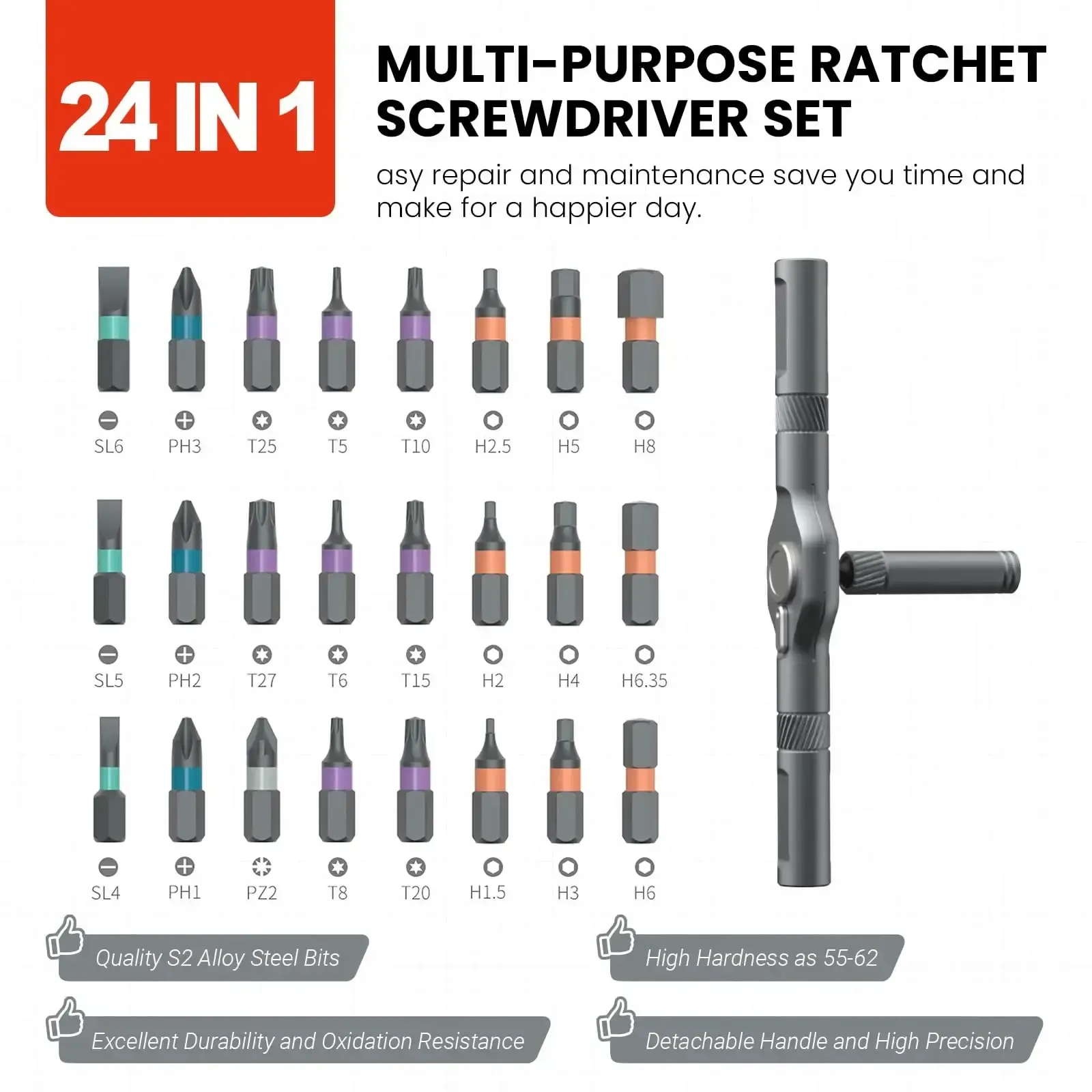 24-in-1 Multi-function Magnetic Drill and Screwdriver Toolbox