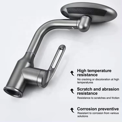 Hot sale matte gray bathroom faucet rain waterfall basin faucet deck hidden hot and cold mixer sink faucet