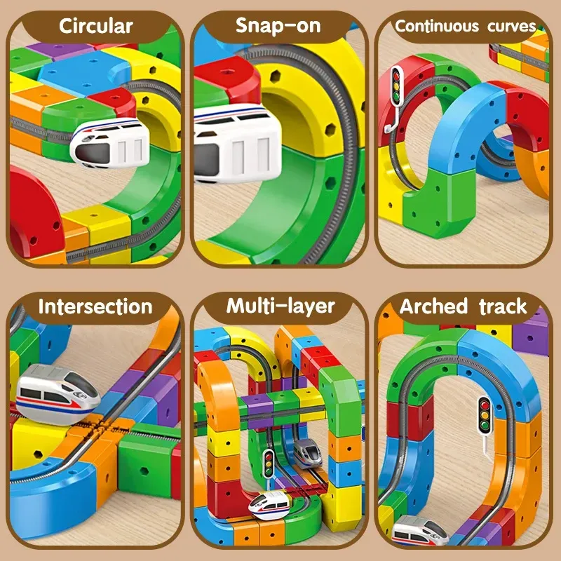 Magic magnetic building block track magnetic changeable roller coaster anti-gravity electric track small train assembly toy set