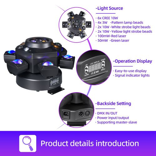 6 Arm Bee Eye DJ  Strobe Disco Stage Light 150W RGBW Laser Party Light Wedding Theme Park Remote Control Beam Moving Head