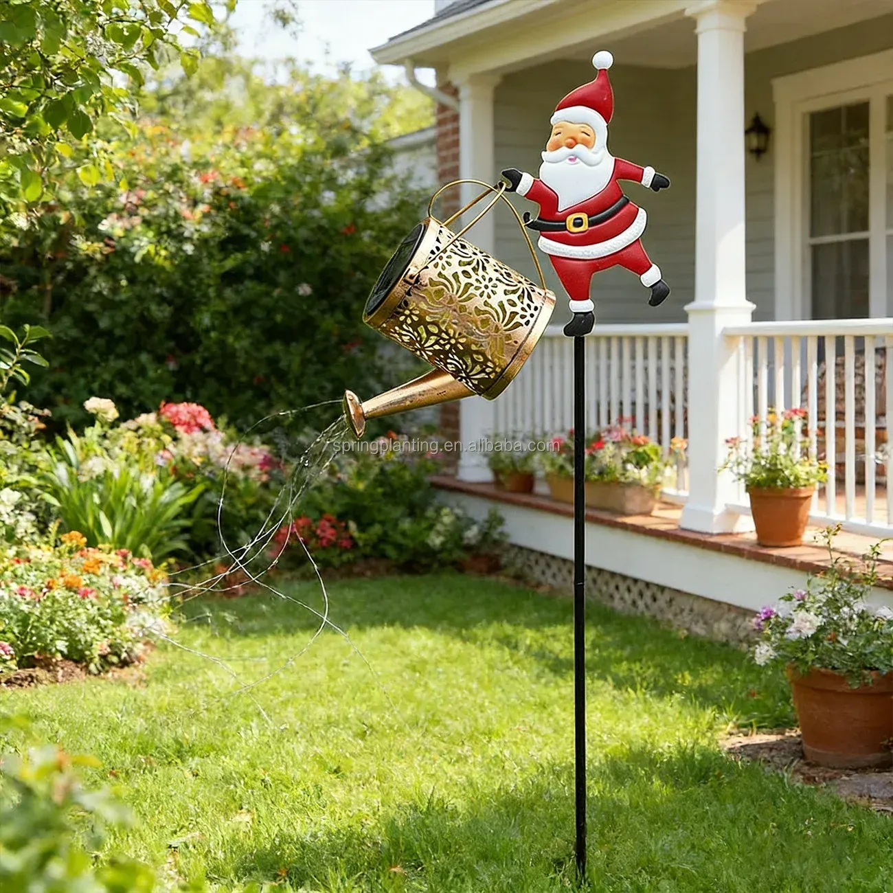 Solar IP65 LED Light Outdoor Garden Lawn Stake Christmas Santa Watering Can Lamp Decoration Iron Body