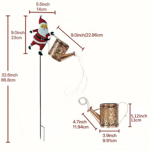 Solar IP65 LED Light Outdoor Garden Lawn Stake Christmas Santa Watering Can Lamp Decoration Iron Body