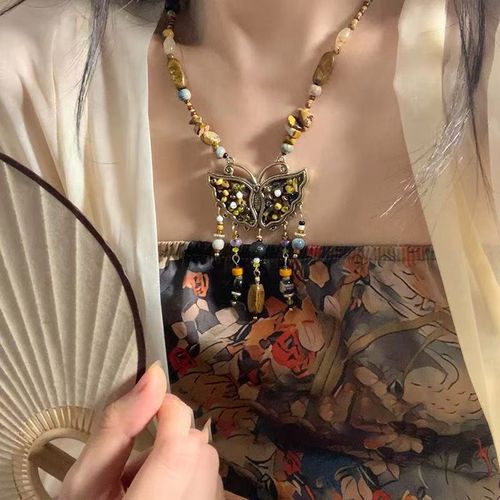 Natural stone butterfly necklace