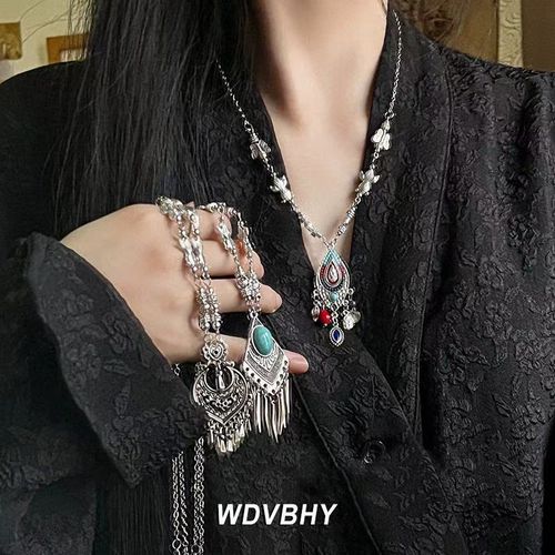 Exotic Style Flowing Fringe Luxury Pendant Necklace, High-end Women's Accessory Set of Three Pieces
