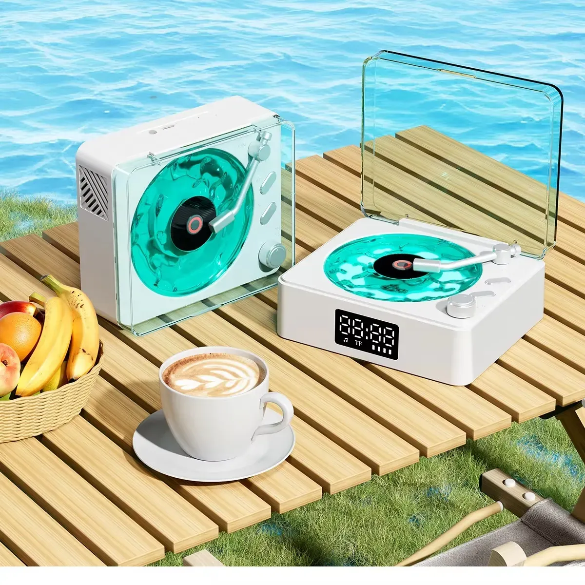 Vintage Bluetooth Speaker with White Noise Clock & Projection – Ocean Sound, Retro Design, Ambient Gift for Relaxation