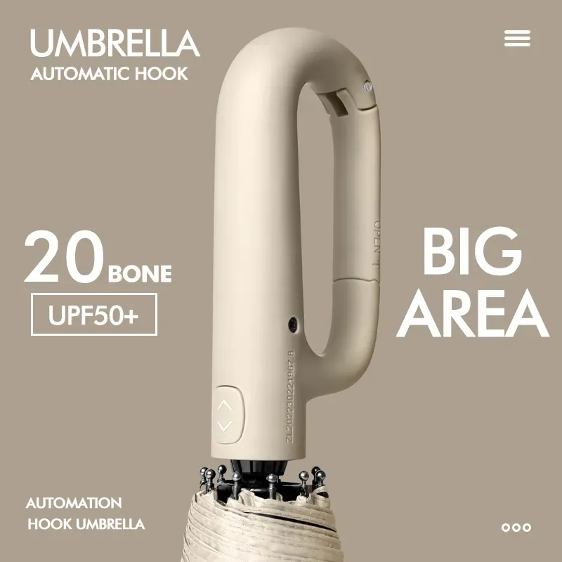 Slim Folding Automatic Umbrella for Men – Compact Business UV Umbrella with Leather Handle & Custom Branding
