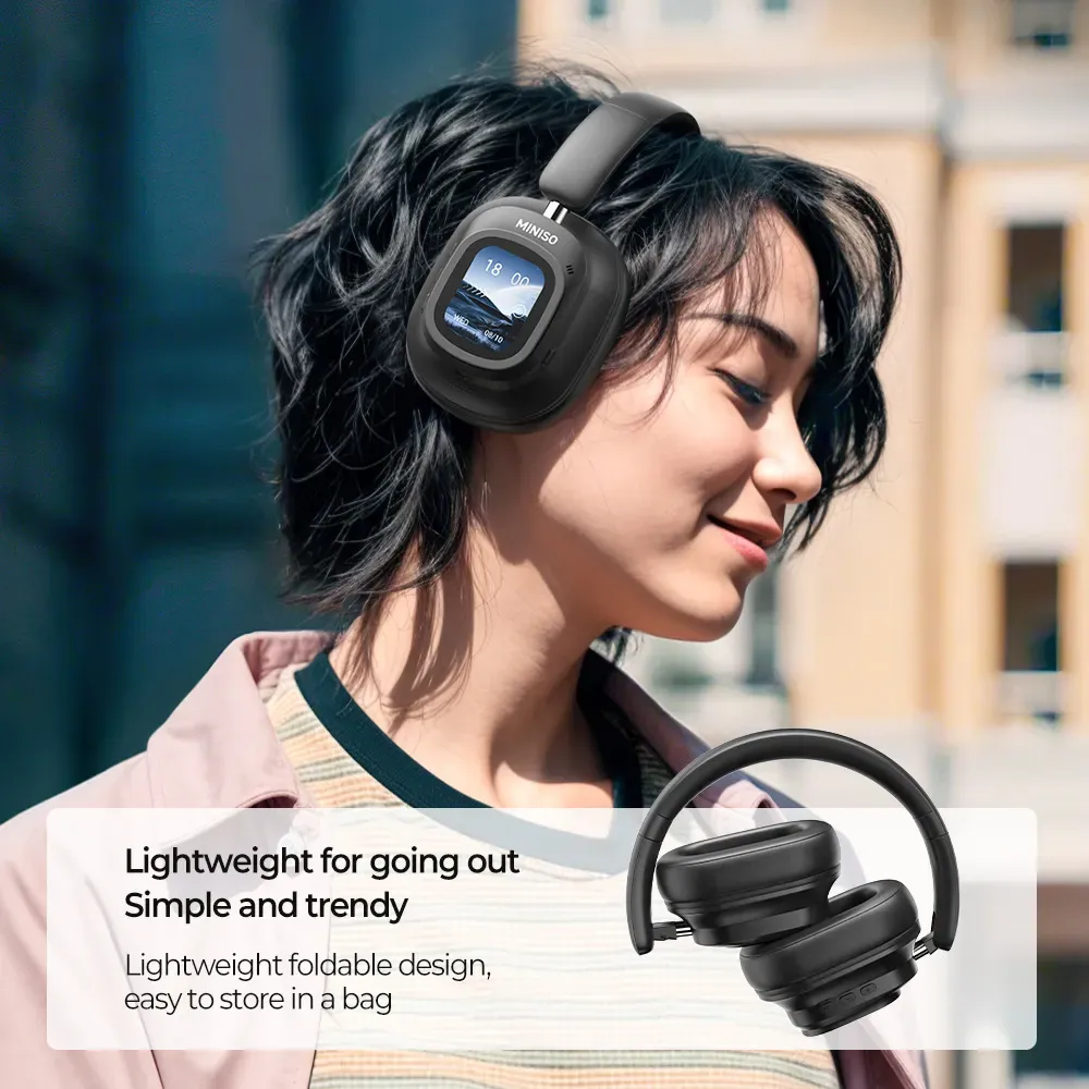 Over-Ear Wireless Noise-Canceling Headphones with Display 45dB ANC Bluetooth 5.3 PC Phone Laptop Compatible 50H Battery Memory Foam Ear Cups for Office Travel Gaming
