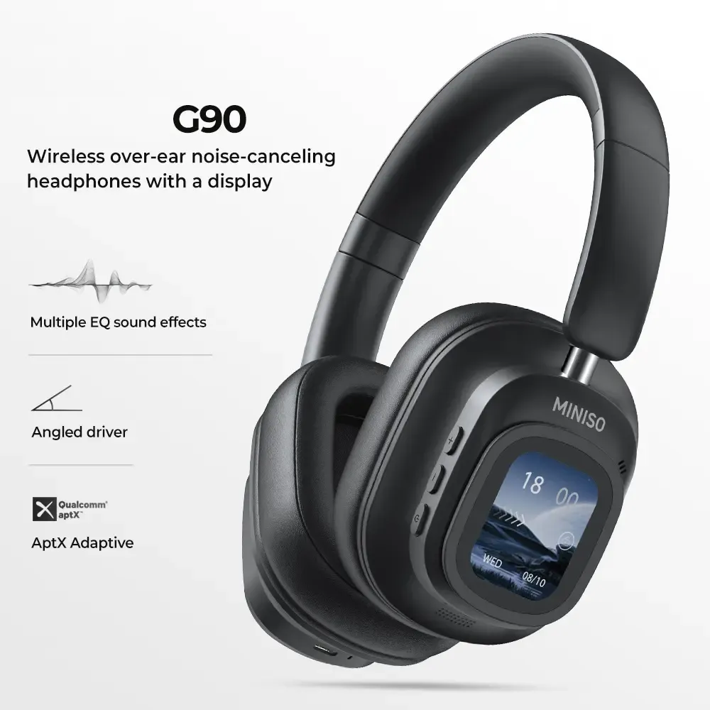 Over-Ear Wireless Noise-Canceling Headphones with Display 45dB ANC Bluetooth 5.3 PC Phone Laptop Compatible 50H Battery Memory Foam Ear Cups for Office Travel Gaming