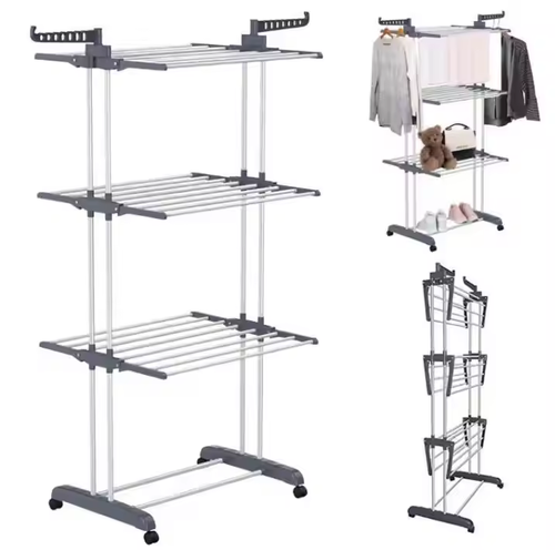 floor-standing three-tier clothes drying rack