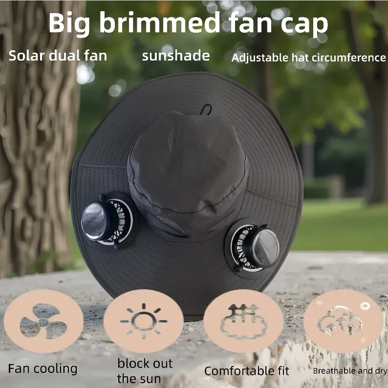 Solar Powered Fan Hat for Men – UV Protection, Extra-Large Brim Sun Hat for Hiking, Fishing & Outdoor Adventures