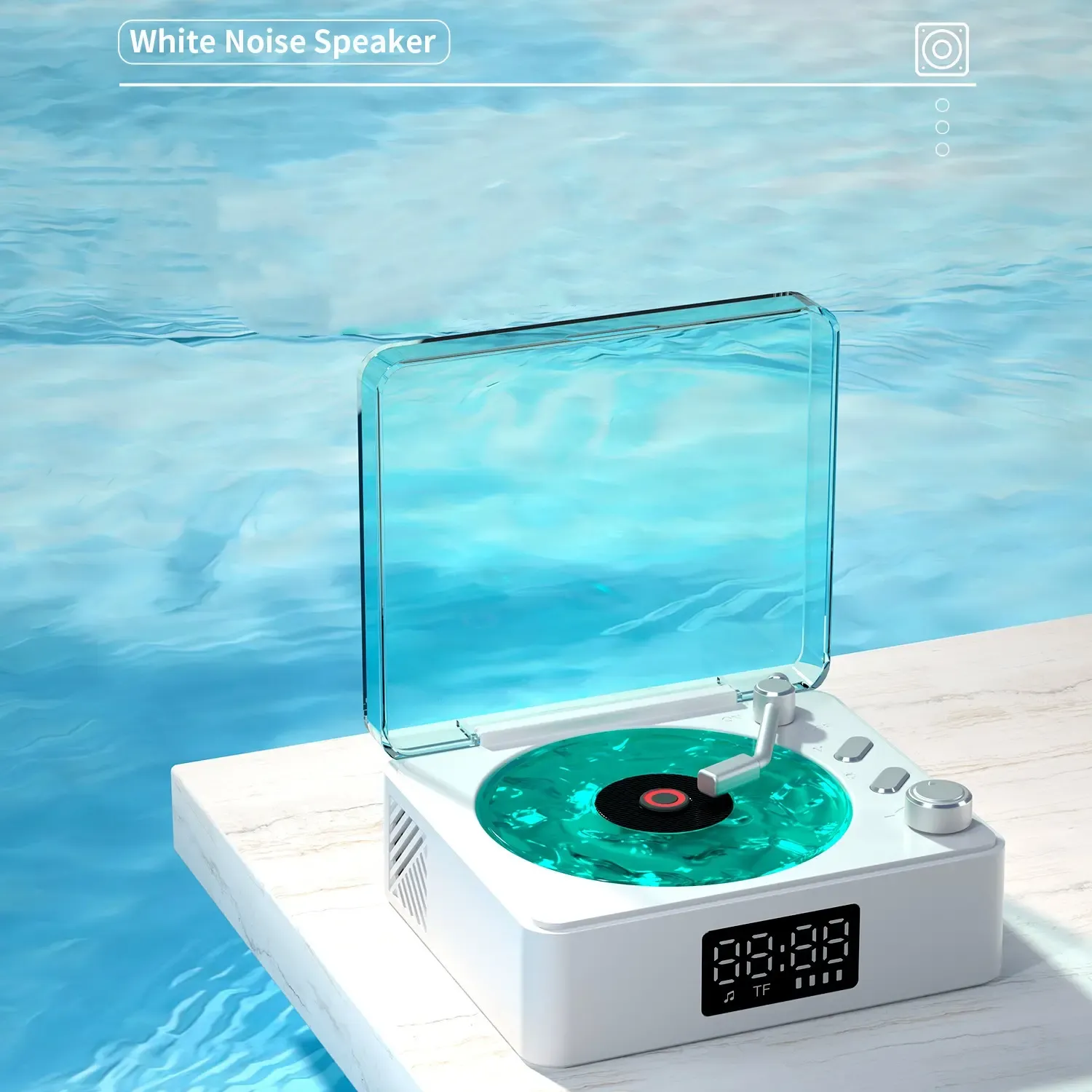 Vintage Bluetooth Speaker with White Noise Clock & Projection – Ocean Sound, Retro Design, Ambient Gift for Relaxation
