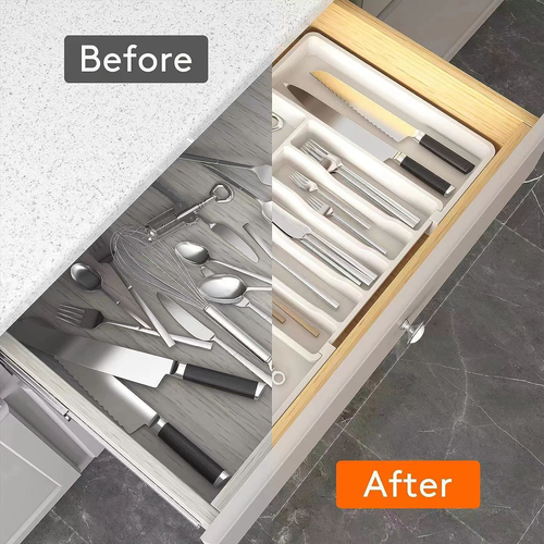 Retractable drawer-style cutlery storage box