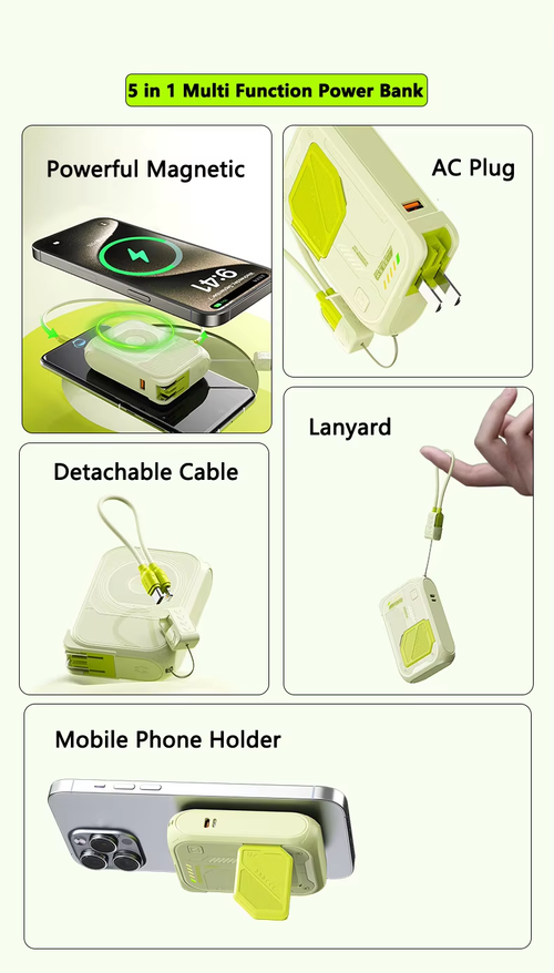 built-in cable multi-functional magnetic wireless power bank