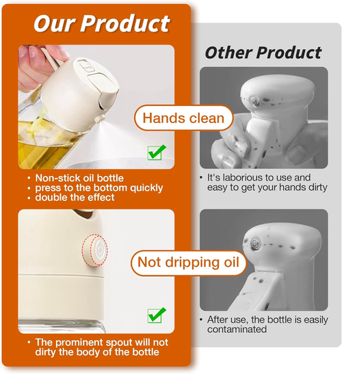 470ml Mist 2 in 1 Olive Oil Dispenser Bottle Premium Glass Oil spray Bottle Oil Sprayer for Cooking 918 sales