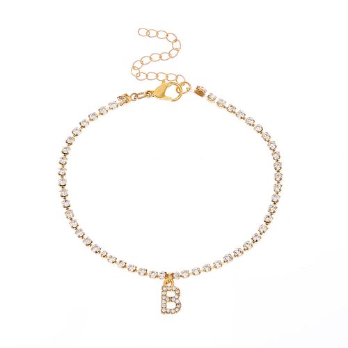 Hip Hop Sexy 26 Initial Tennis Chain Anklets Golden Color Diamond Rhinestone Charm Gold Plated Thin Letters