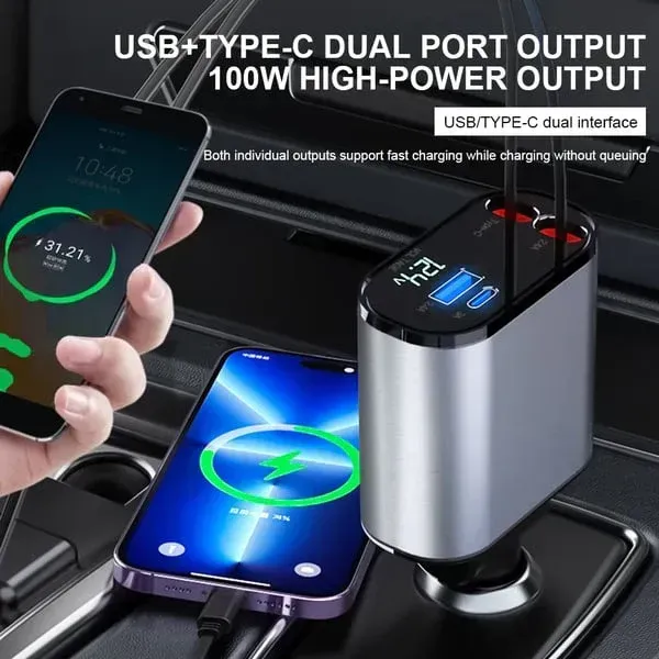 New digital display flash charging USB adapter cigarette lighter one to four 100W super fast charging car charger 231 sales