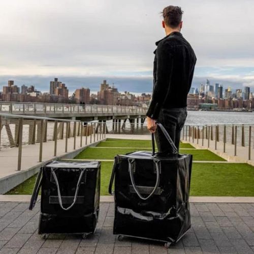 S M L Reusable Grocery Bags on Wheels Rolling Totes Folds Flat Black Tote Bag